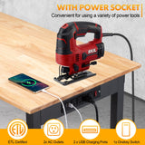 48" Height Adjustable Workbench, 2000 LBS Load Capacity Rubber Wood Top Workstation with Power Outlet and Foot Pads, Heavy-Duty Hardwood Worktable for Garage Workshop (with foot pads and socket,48'') GVGBUK