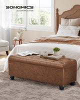 SONGMICS Storage Ottoman, Storage Bench, Tufted Entryway Bedroom Bench, 17.7 x 46.5 x 17.7 Inches, Hinges Easy Lid Operation, Wooden Legs, Synthetic Leather, Loads 330 lb, Coffee Brown ULOM071K01 SONGMICS