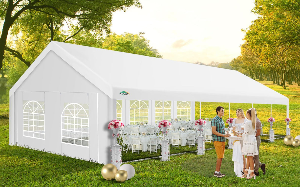 COBIZI 20x40ft Party Tent Heavy Duty, Wedding Tent, Event Tent for Parties, Carpas Para Fiestas with 8 Removable Sidewalls, 20x40 Tent with Built-in Sandbag, UV50+, Big Tent for Party, Carport, White COBIZI