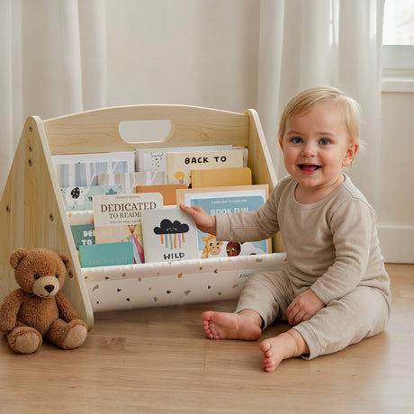 ZICOTO Decorative Wooden Bookshelf with Handle for Kids Rooms - Keeps Books Neatly Organized & Within Reach for Toddlers - Easy Install Montessori Book Shelf for Baby's Bedroom or Playroom Decor ZICOTO