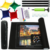 Portable Puzzle Mat Roll Up - with 9 Glue Sheets, Sorting Trays, Hand Pump, Inflatable Tube, and Storage Bag - Perfect for Kids and Adults (Black, 1500pcs) FELIZROCA