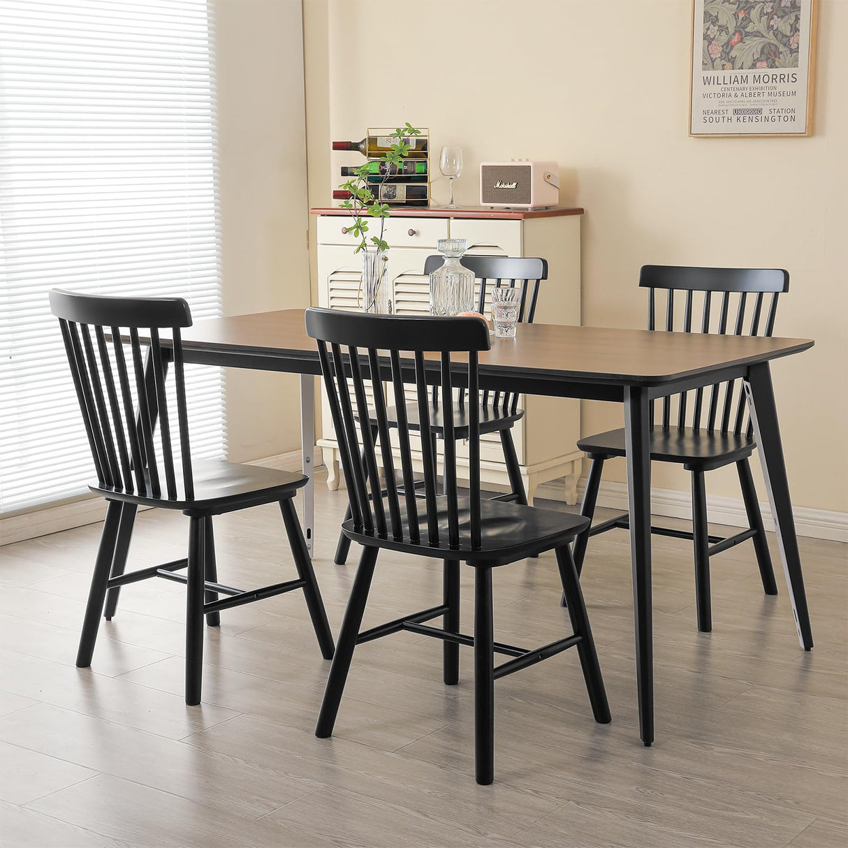 ClinQ Windsor Dining Chair Set of 4, Spindle Back Wooden Chairs for Kitchen and Dining Room, Farmhouse Country Wooden Dining Chairs for Dining Living Room, Farmhouse Restaurant, Black ClinQ