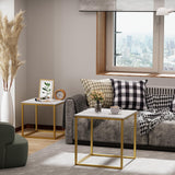 VILAWLENCE Modern Coffee Table Set of 2, Gold Wooden Nesting Side Table, Metal Frame Square End Table, Center Tables for Living Room,Bedroom and Small Spaces VILAWLENCE