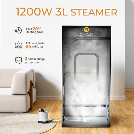 RelaxCube Portable Steam Sauna 1200W 3L, Sauna Tent with Ergonomic High Back Sauna Chair, Full Body Personal Sauna Box for Home Spa Indoor, 75”x35”x35” XL Size Black RelaxCube