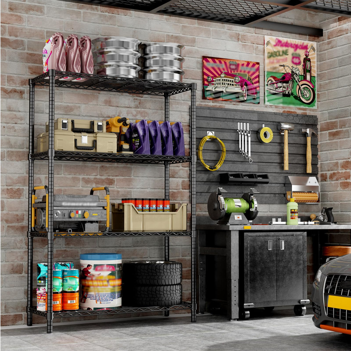 Storage Shelves Heavy Duty, 36" L x 14" W x 54" H Garage Wire Shelving Unit Loads 1400LBS, 4-Tier Adjustable Metal Industrial Utility Shelf Rack for Kitchen, Laundry Room, Pantry, Warehouse, Basement ROOMTEC