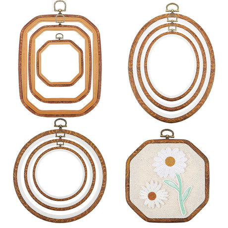 Qunclay 9 Pcs Large Embroidery Hoop Frame Decorative Imitated Wood Display Frame Circle Oval Octagonal Cross Stitch Hoop Ring for Art Craft DIY Sewing and Hanging Ornaments Decor(Mixed Shape) Qunclay