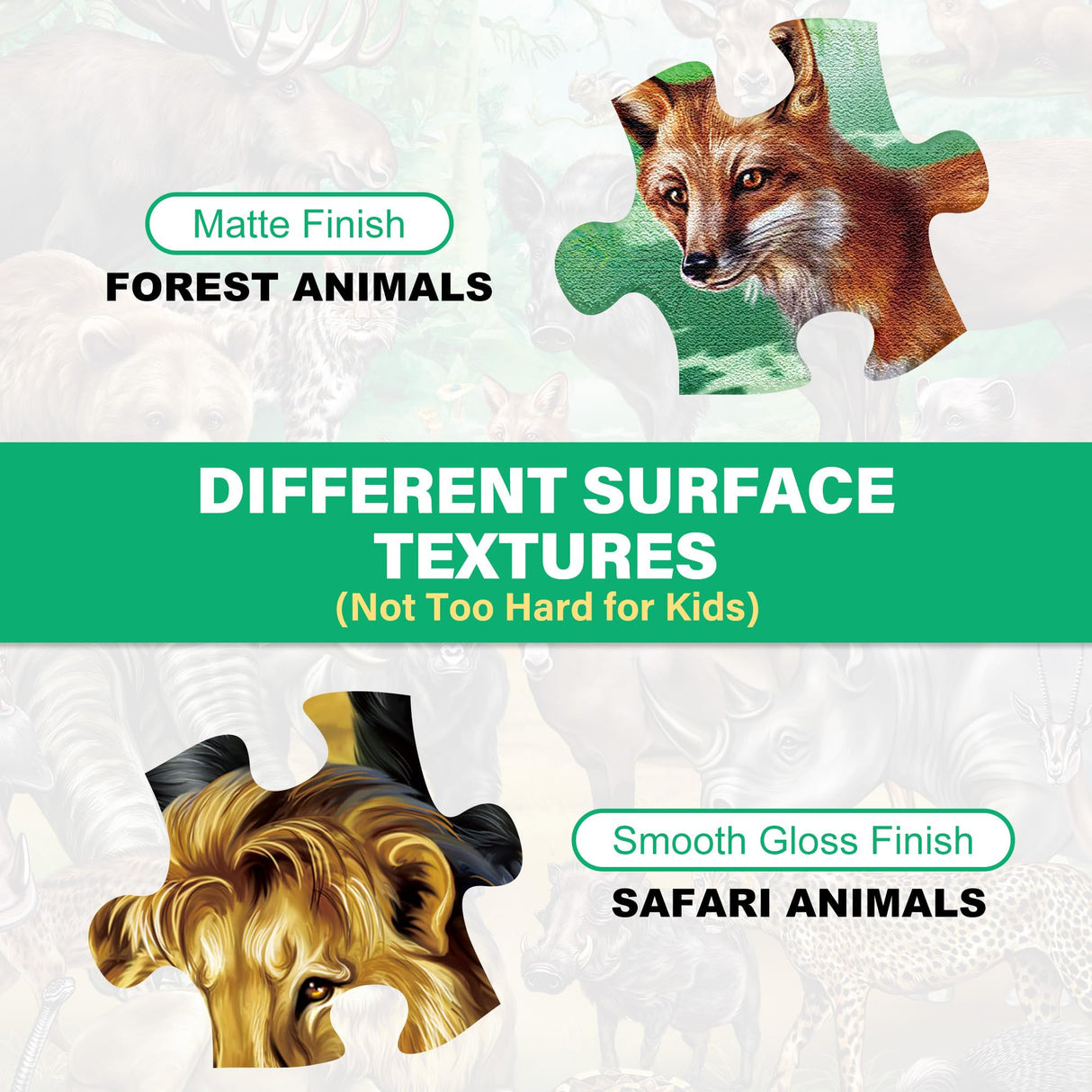 BenBen Puzzles for Kids Ages 4-6, Double Sided 100 Piece Puzzles for Kids, Wild Animals, Learning Educational Jigsaw Puzzles Toys for Boys Girls (15.75” x 11.75”) BenBen