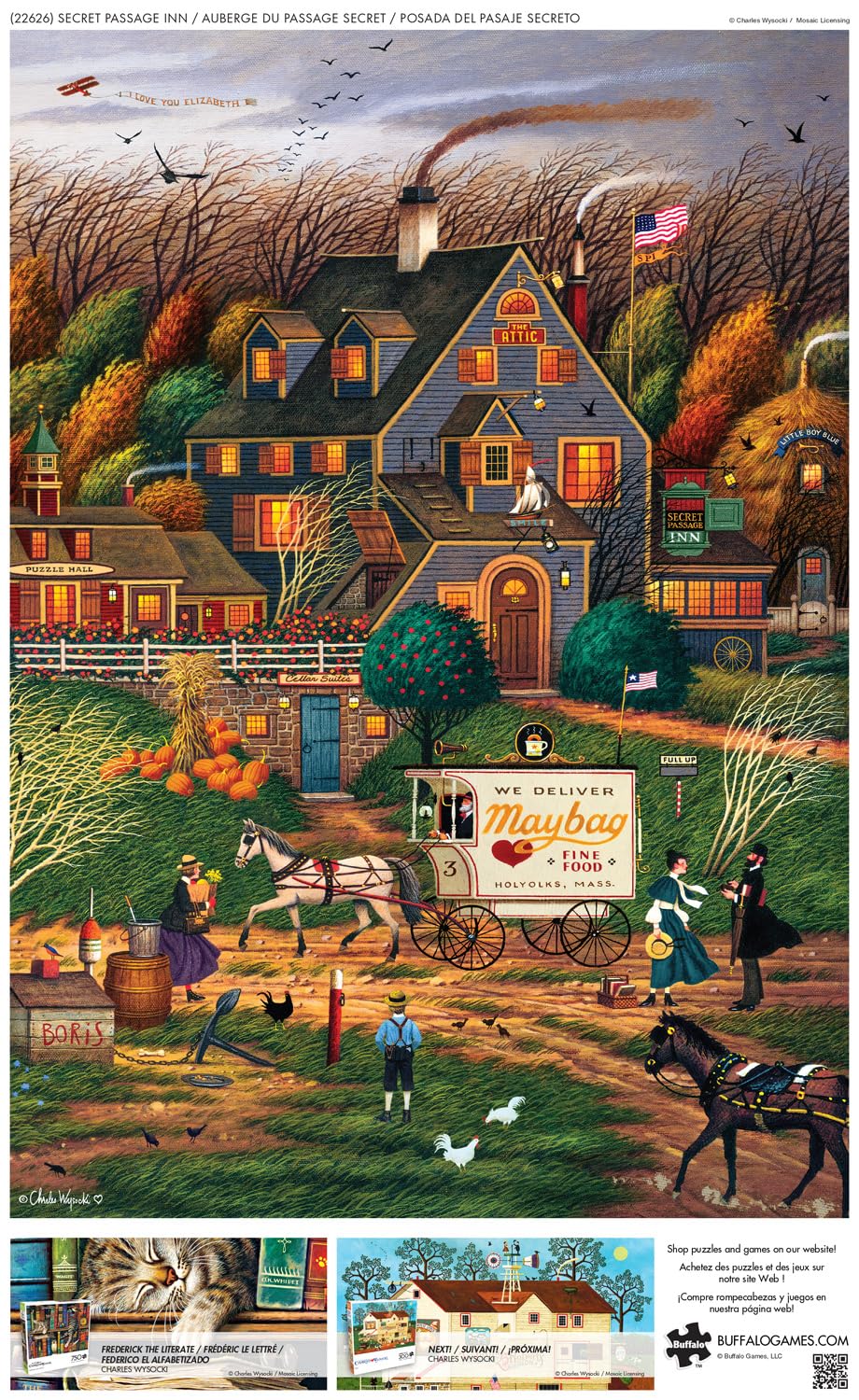 Buffalo Games - Charles Wysocki - Secret Passage Inn - 300 Piece Jigsaw Puzzle for Adults -Challenging Puzzle Perfect for Game Nights - Finished Size is 21.25 x 15.00