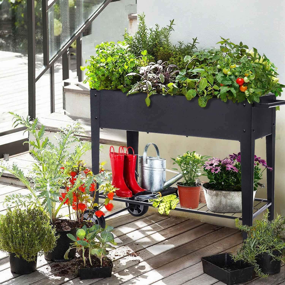 FOYUEE Raised Planter Box with Legs Outdoor Elevated Garden Bed On Wheels for Vegetables Flower Herb Patio FOYUEE