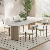 Orweiin Boucle Dining Chairs Set of 4, Upholstered Dining Chairs with Curved Backrest, Round Modern Dining Chair with Black Metal Legs for Dining Room, Vanity, White Orweiin