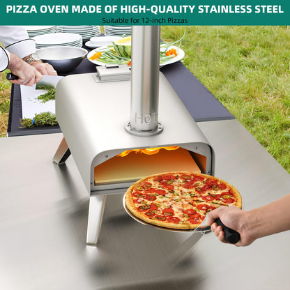 YITAHOME Wood Fired Outdoor Pizza Oven, 12" Portable Pellet Pizza Ovens with Pizza Peel & Pizza Cutter, Woodfire Pizza Maker for Outside Kitchen Cooking Stainless Steel Silver - WoodArtSupply