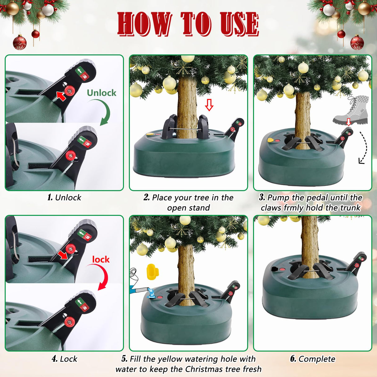 Christmas Tree Stand for Real Trees, Heavy Duty Live Christmas Tree Stand Fits 7.5 Ft Tree with 1.2-5 In Diameter, Easy Setup Christmas Tree Base Holder Stand With Water Level Indicator, Fast Clamp ANGAR