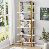 Azheruol 6 Tiers Bookshelf Organizer White Faux Marble Shelf,Modern Open Display Storage Bookcase, and Metal Bookshelf Standing Storage Shelf Tall Shelving Units for Home Office Study Azheruol