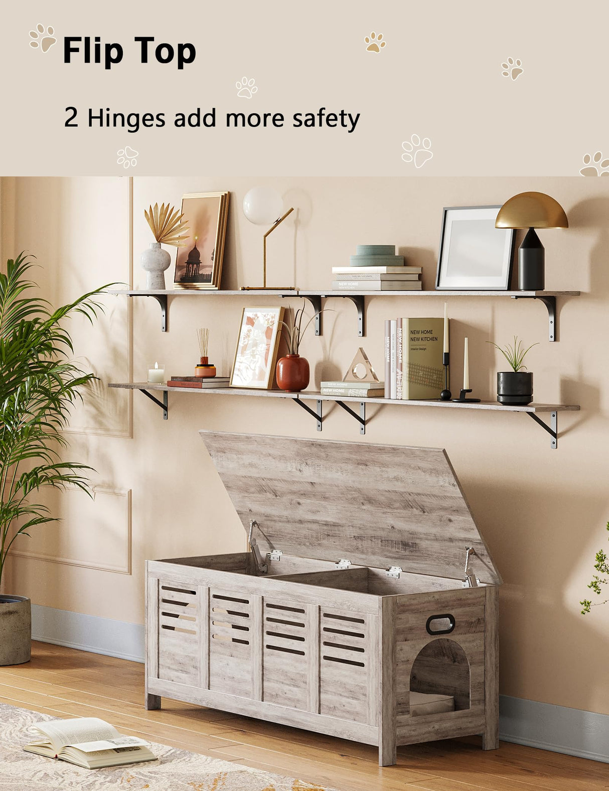 DINZI LVJ Litter Box Enclosure Furniture for 2 Cats, Top Opening Hidden Litter Box with Double Rooms, Dual Cat House with Good Ventilation, 47.2" Wooden Cat Washroom, Box Cabinet, Greige DINZI LVJ