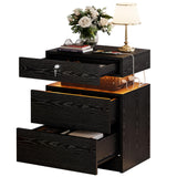 LIKIMIO Nightstand with Charging Station, Night Stand with Storage and LED Lights, Bedside Table with 3 Drawers, USB and Lock, Modern End Table for Bedroom LIKIMIO