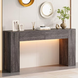 Condemo Farmhouse Console Table with LED Light and 2 Drawers, 55 inch Long Sofa Table Behind Couch, Narrow Entry Table for Entryway, Hallway, Entrance, Living Room (Gray Brown) Condemo