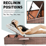 Rophefx Outdoor PE Wicker Patio Lounge Chairs Set of 2, Outside Rattan Pool Lounge Chair with Cup Holder & Adjustable Backrest, Brown Rattan Recliners for Poolside Deck Beach Yard (White Cushions) Rophefx