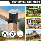 4x4 Woodworks Pergola Brackets Kit, 3-Way Corner Extension Brackets, Black Powder Coated, 4x4 Metal Brackets for Wood Beams, Fence, and Carport (Actual: 3.5"x3.5") Kinchoix