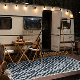 URBEST Outdoor Camping Mats Rugs Reversible Waterproof RV Deck Porch Plastic Rugs Led Illuminated Patio Mat Black-White 9x12 Feet URBEST