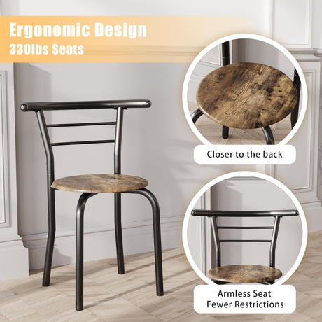 JUMMICO 3-Piece Wooden Round Table & Chair Set, Space Saving Kitchen Breakfast Nook Wood Grain Tabletop with Metal Frame and Built-in Wine Rack for Kitchen, Dining Room (Walnut/Black) JUMMICO