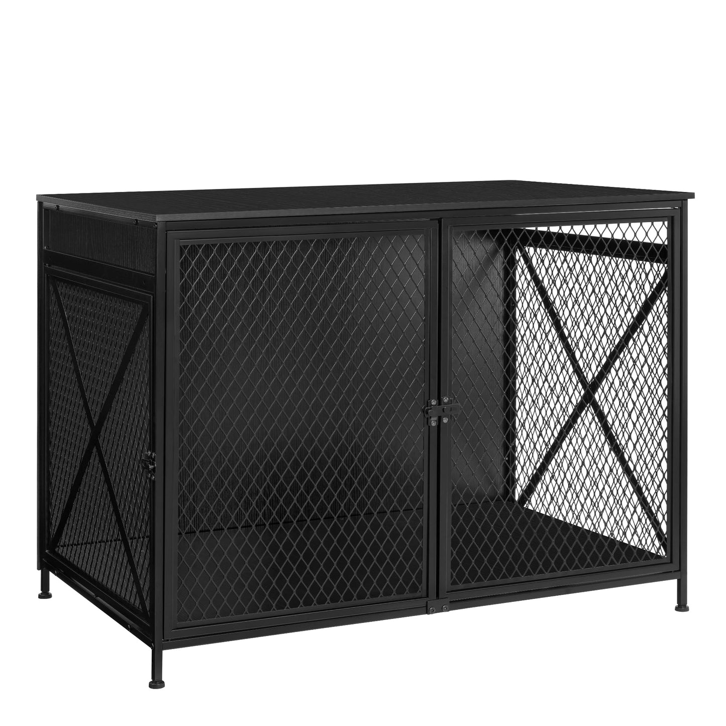 DWANTON Dog Crate Furniture, 42.5" L Three-Door Wooden Dog Kennel Indoor, Connectable Expansion, Wooden Dog Crate Table for Small/Medium/Large Dog, Dog House, Dog Cage Large, Black