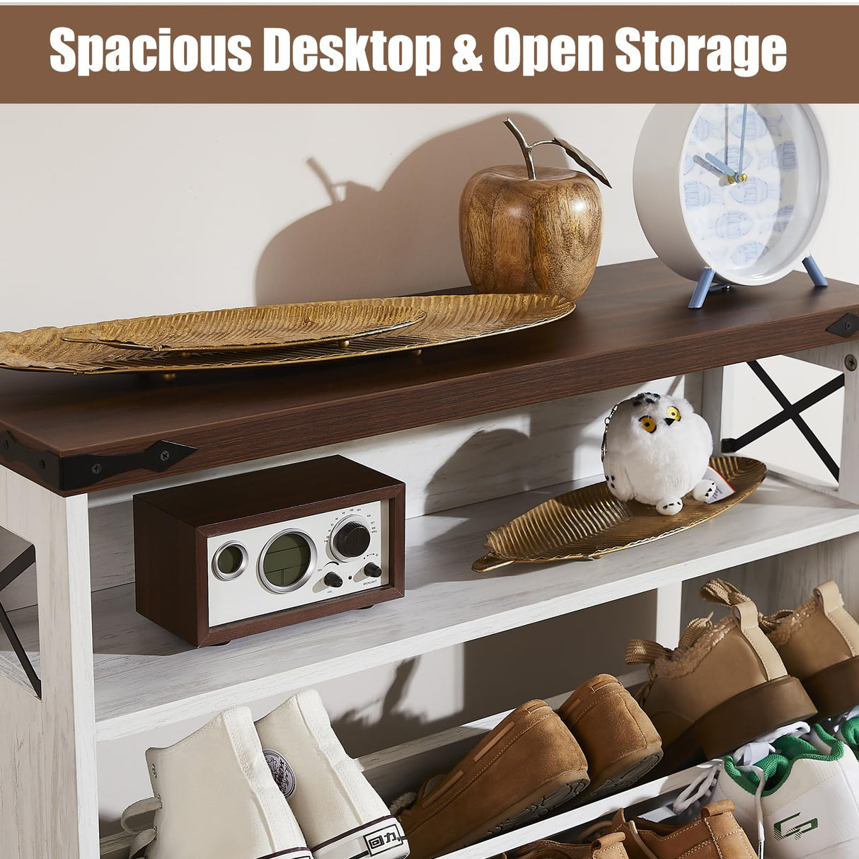 EXRIARO Shoe Cabinet Storage for Entryway, Shoe Storage Cabinet with 2 Flip Drawers, Farmhouse Shoe Storage Organizer Cabinet for Heels,Slippers,Sneakers (White) EXRIARO