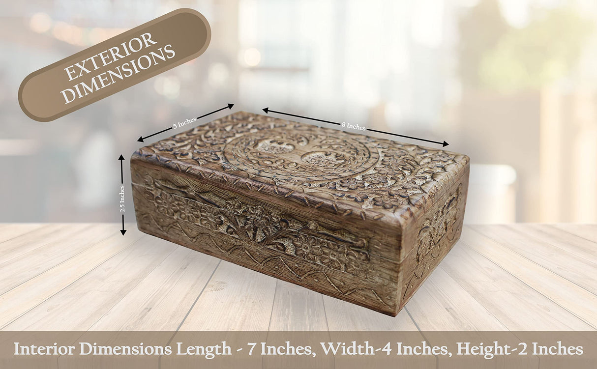 DharmaObjects Hand Carved Tree of Life Wooden Box Keepsake Storage Multi Utility DharmaObjects