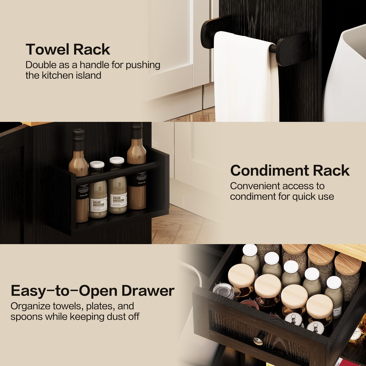 Rolling Kitchen Island with Trash Can Storage, Kitchen Island Cart with Drop Leaf Countertop, 47.2” Kitchen Island on Wheels, Island Table with Drawer & Shelf for Kitchen, Fits 10-Gallon Bins spanspace