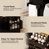 Rolling Kitchen Island with Trash Can Storage, Kitchen Island Cart with Drop Leaf Countertop, 47.2” Kitchen Island on Wheels, Island Table with Drawer & Shelf for Kitchen, Fits 10-Gallon Bins spanspace