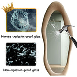 Honyee Full Length Mirror, 63" x 24" Wall Mirror, Flannel Wrapped Wooden Frame Floor Mirror, Irregular Wavy Mirror Hanging or Leaning Against Wall for Cloakroom/Bedroom/Living Room, Milk Tea Honyee