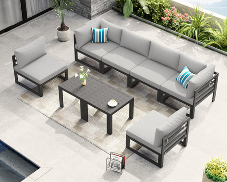 NICESOUL 8 Piece Extra Large Modern Aluminum Outdoor Sofa, 29" Deep Wide Seating, 500 lbs Durable Sectional Set for Heavy People, Rust Resistant Patio Furniture Set for Backyard Poolside, Light Gray NICESOUL