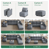 HONBAY Modular Sectional Sleeper Sofa with Storage Reversible Modular Sofa Couch Oversized Sectional Couch Bluish Grey HONBAY