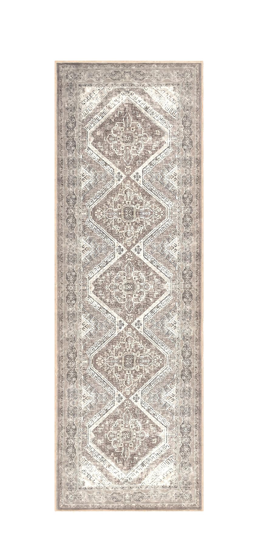 KUTA Extra Long Runner Rug for Hallway 2.6x18ft, Oriental Washable Kitchen Runner Ivory, Non-Slip Stair Runners Indoor Soft Printed Distressed Tribal Farmhouse Carpet Large Area Runner KUTA