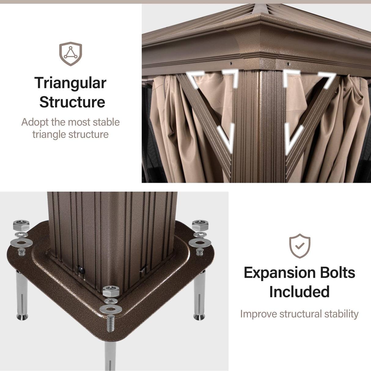 LAUSAINT HOME Outdoor Hardtop Gazebo for Patios 12x16ft, Permanent Heavy Duty Metal Double Roof Pavilion with Aluminum Frame & Enclosed Curtains and Mosquito Nettings for Lawn and Garden, Brown Metal LAUSAINT HOME