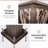 LAUSAINT HOME Outdoor Hardtop Gazebo for Patios 12x16ft, Permanent Heavy Duty Metal Double Roof Pavilion with Aluminum Frame & Enclosed Curtains and Mosquito Nettings for Lawn and Garden, Brown Metal LAUSAINT HOME