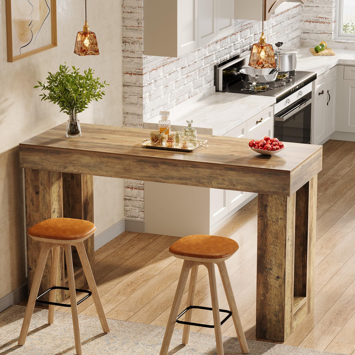 Tribesigns 63-Inch Counter Height Bar Table, High Top Pub Table with Sturdy Rectangular Base, for Home Living Room Coffee Kitchen Restaurant, Dining Room, Rustic Brown Tribesigns