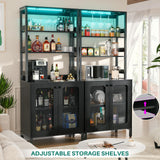 Aheaplus 67" Tall Black Bar Cabinet with Power Outlets and LED Lights Aheaplus