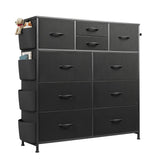 WLIVE Dresser for Bedroom with 10 Drawers, Fabric Dresser Chest of Drawers with Side Pockets and Hooks, Sturdy Metal Frame, Drawers Organizer Unit for Living Room, Hallway, Black WLIVE
