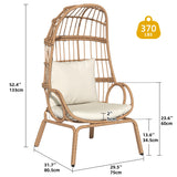DWVO Narrow Egg Chair Wicker, Patio Rattan Basket Chair with 370lbs Capacity Outdoor Indoor Egg Chairs with Stand & Cushion Cocoon Chair for Bedroom, Patio, Balcony, Beige DWVO