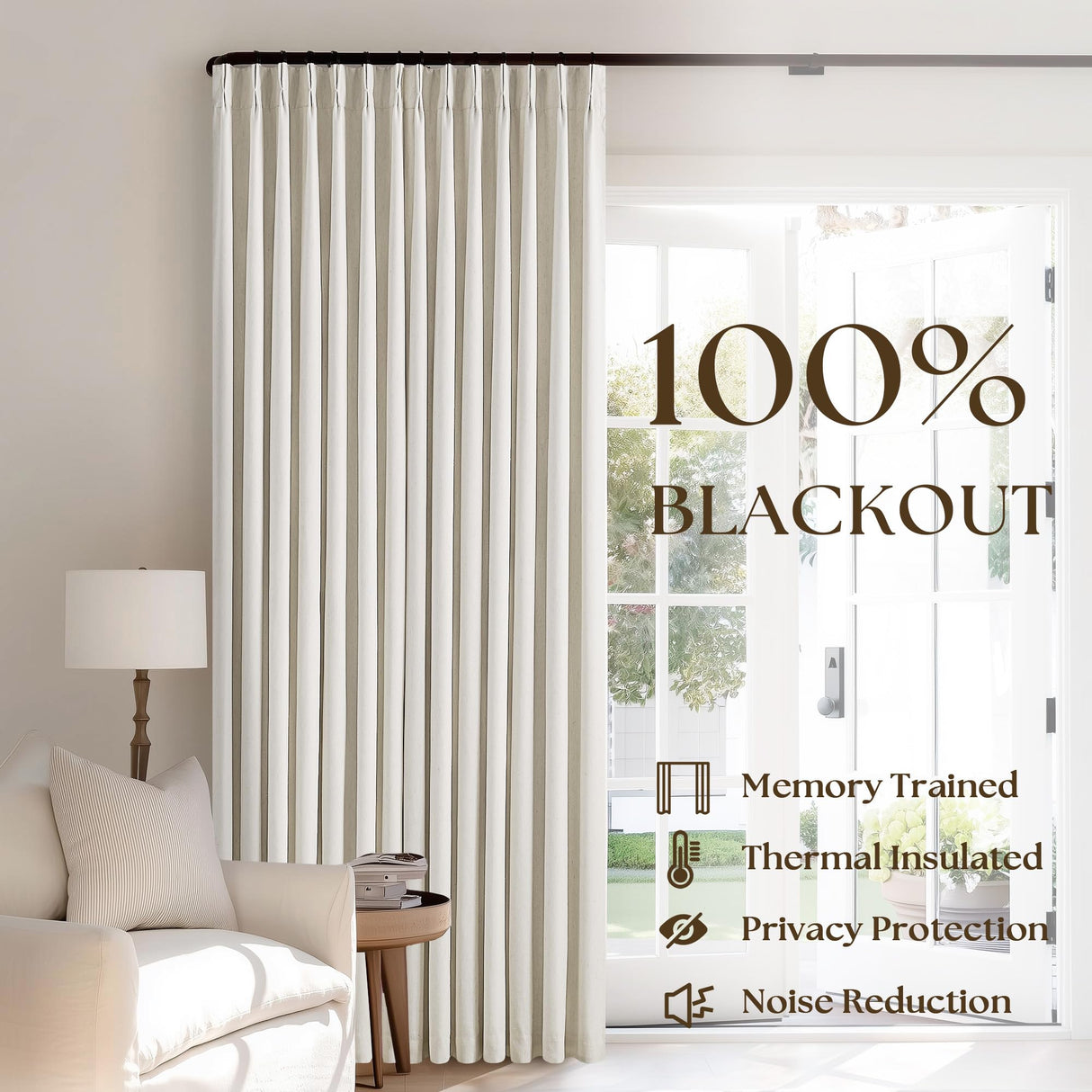 102 Inches Long Pinch Pleated Linen Blackout Curtains for Bedroom Back Tab Track Memory Trained Shape Farmhouse Light Blocking Curtains 102 Inch Length for Living Dining Room Darkening Drapes Cream TWODRAPES