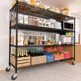 PrimeZone 55.5" W x 24" D x 80" H Heavy Duty Wire Storage Shelves with Wheels, 4 Tier Adjustable NSF Certified Garage Shelving Unit, Rolling Metal Organizer Shelf Rack for Warehouse, Pantry, Black PrimeZone