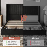 Jocisland Queen Size Upholstered Platform Bed Frame with Tall Wingback Headboard, Velvet Modern Luxury Design, No Box Spring Needed, Easy Assembly, Black Jocisland