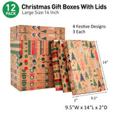 SUNCOLOR 12 Pack 14" Brown Large Christmas Gift Boxes With Lids For Clothes Presents SUNCOLOR