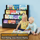 SpaceAid 4-Tier Scalloped Bookshelf, Montessori Bookcase for Toddlers, Wooden Book Shelf Organizer Display Furniture for Kids Rooms, Playroom, Nursery and Classroom, 29.6“ Wide, Black SpaceAid