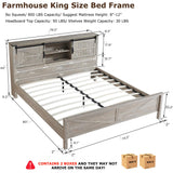 Rustic Oak King Size Bed Frame with Bookcase Headboard and Hidden Storage T4TREAM