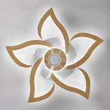 Dalouguan Geometric Ceiling Fan with Lights Remote Control, Wooden Ceiling Fan with Light, 3 Light Color 6 Speeds Low Profile Flush Mount Ceiling Fan for Kitchen Bedroom Living Room Dalouguan