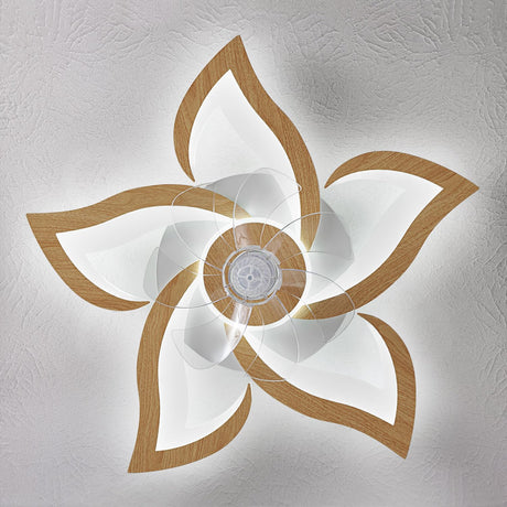 Dalouguan Geometric Ceiling Fan with Lights Remote Control, Wooden Ceiling Fan with Light, 3 Light Color 6 Speeds Low Profile Flush Mount Ceiling Fan for Kitchen Bedroom Living Room Dalouguan