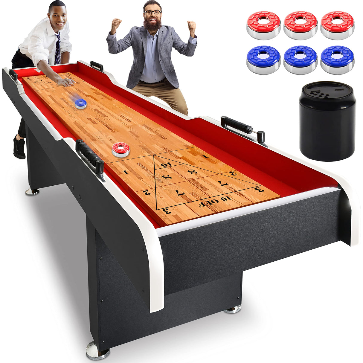 SereneLife Shuffleboard Table, 9ft Poly Coated Surface, with Accessories, Abacus Style Scoring, Fast Puck Action Play, Indoor and Outdoor Portable Arcade Shuffle Board Game Table for Kids and Adults SereneLife