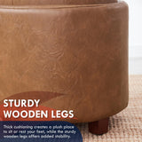 Ornavo Home Lawrence Round Storage Ottoman with Lift Off Lid and Tray Lid Coffee Table, Ottoman with Storage for Living Room, Bedroom and Office, Faux Leather Mocha Ornavo Home