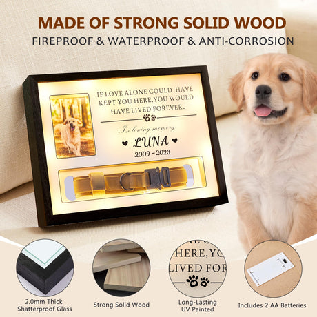 Pet Memorial Picture Frame Dog Collar Shadow Box 14"x11", Sympathy Remembrance Gift Keepsake for Loss of Dog or Cat, for Most Large Size Collars HKBS